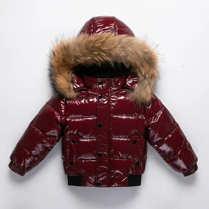 Shiny Waterproof Kids' Down Parka – Real Fur Hood