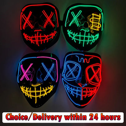 Wireless Neon LED Purge Mask – Glowing Halloween Party Mask
