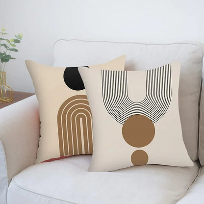 Elegant Abstract Line Cushion Cover: Chic Bird & Peach Skin Design for Sofa Decor