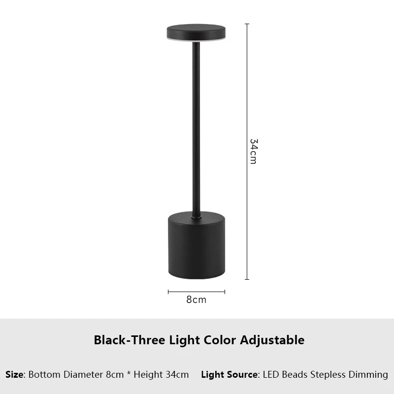 USB Rechargeable LED Table Lamp: Touch Control, 3-Color Metal Design