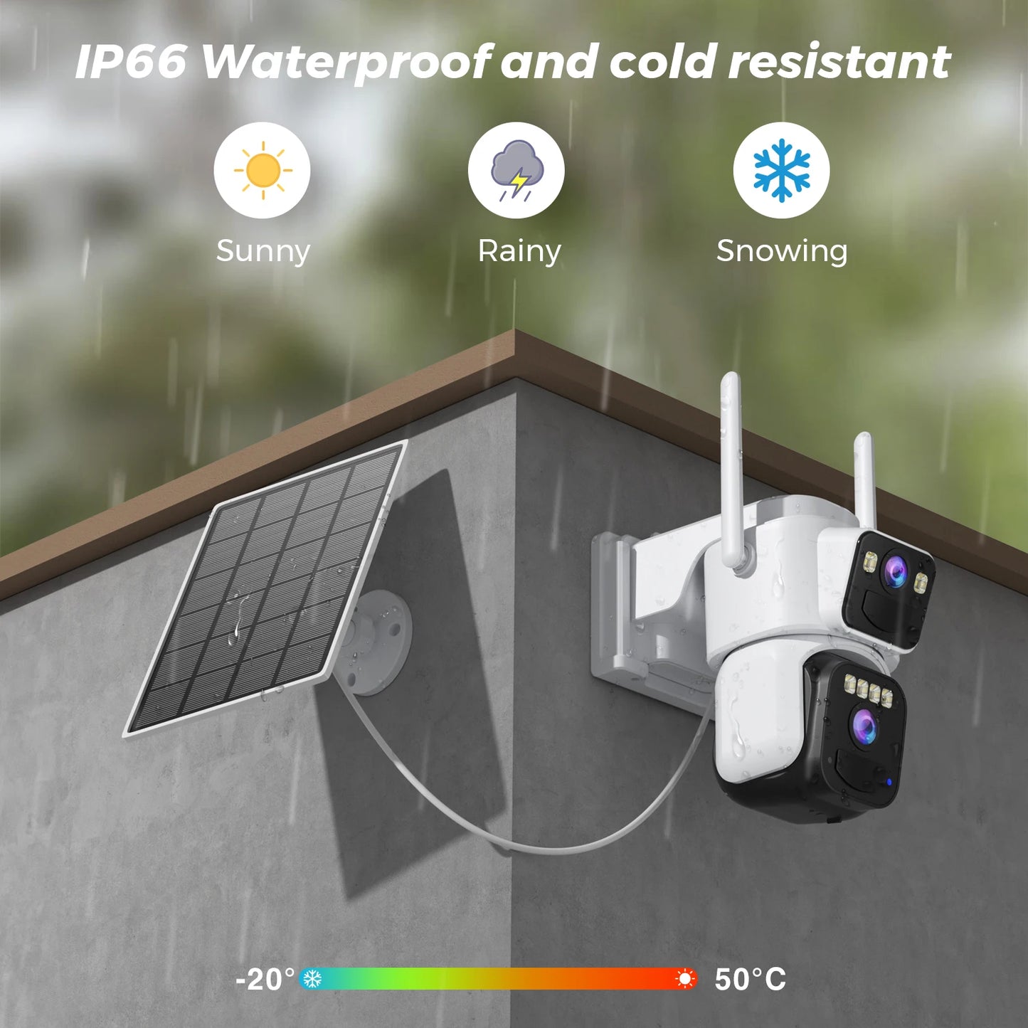 8MP Solar Security Camera | Dual Lens | WiFi | PIR Detection | Color Night Vision