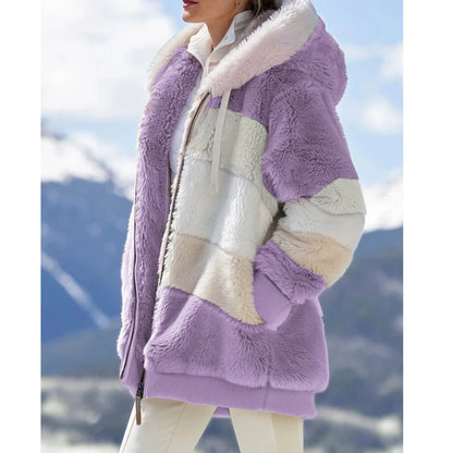 Oversized Hooded Plush Jacket 2024 – Warm Cashmere Streetwear for Women