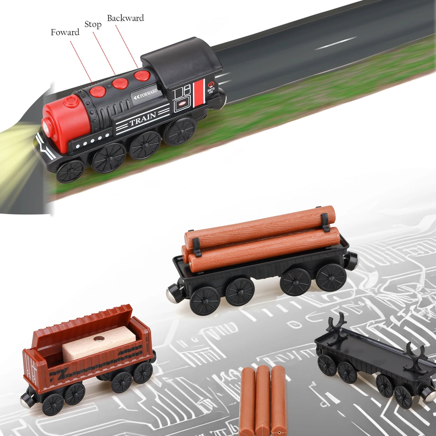 Electric Train Toy Set - Fits Standard Wooden Tracks & Railway Systems