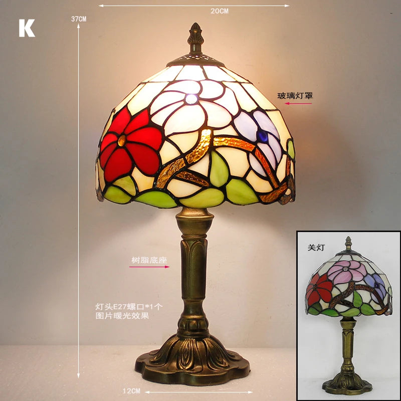 Table Lamp: E27 Stained Glass, Baroque Mediterranean Style for Bedroom & Nightstand