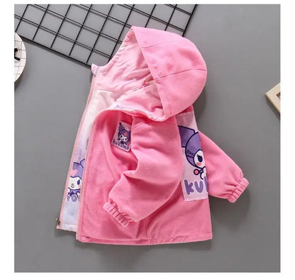 Teen Girls’ Plush Jacket – Cartoon Hooded Outerwear