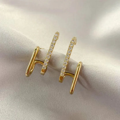 2024 New U-Shaped Gold Earrings with Crystals – Unique Korean Fashion for Women