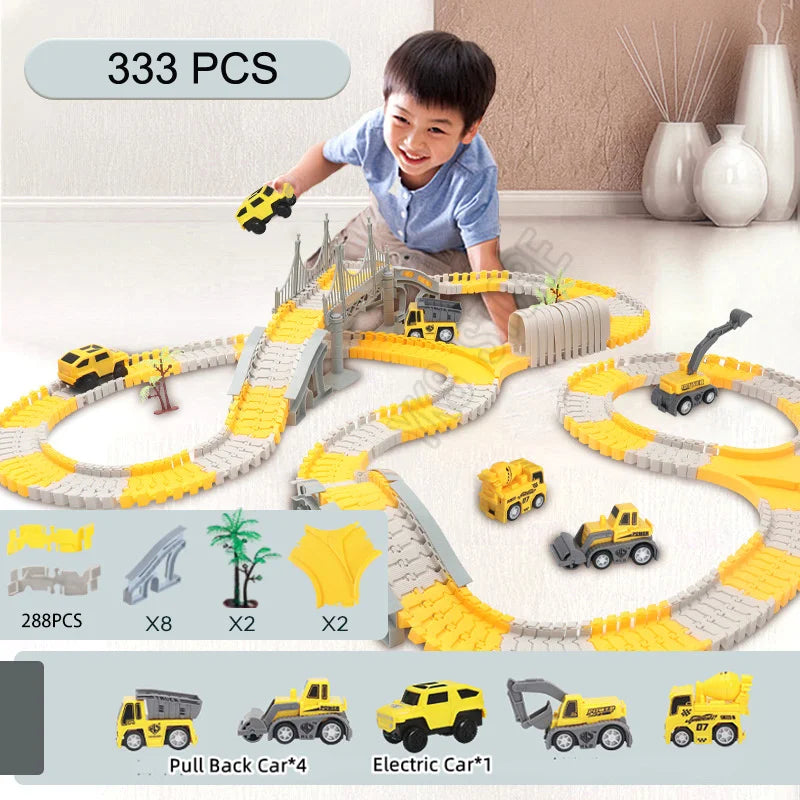 DIY Magic Race Track Set – Flexible Curved Railroad with Colorful Cars for Kids!