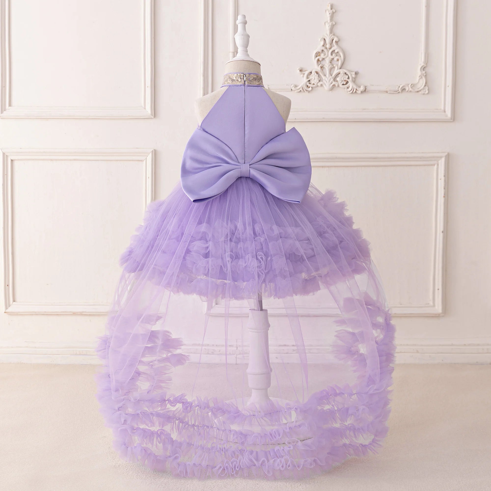 Elegant Baby Party Dress – Sequin Princess Gown with Big Bow & Train