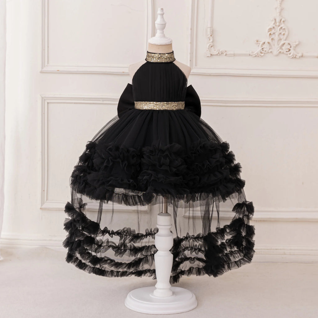 Elegant Baby Party Dress – Sequin Princess Gown with Big Bow & Train