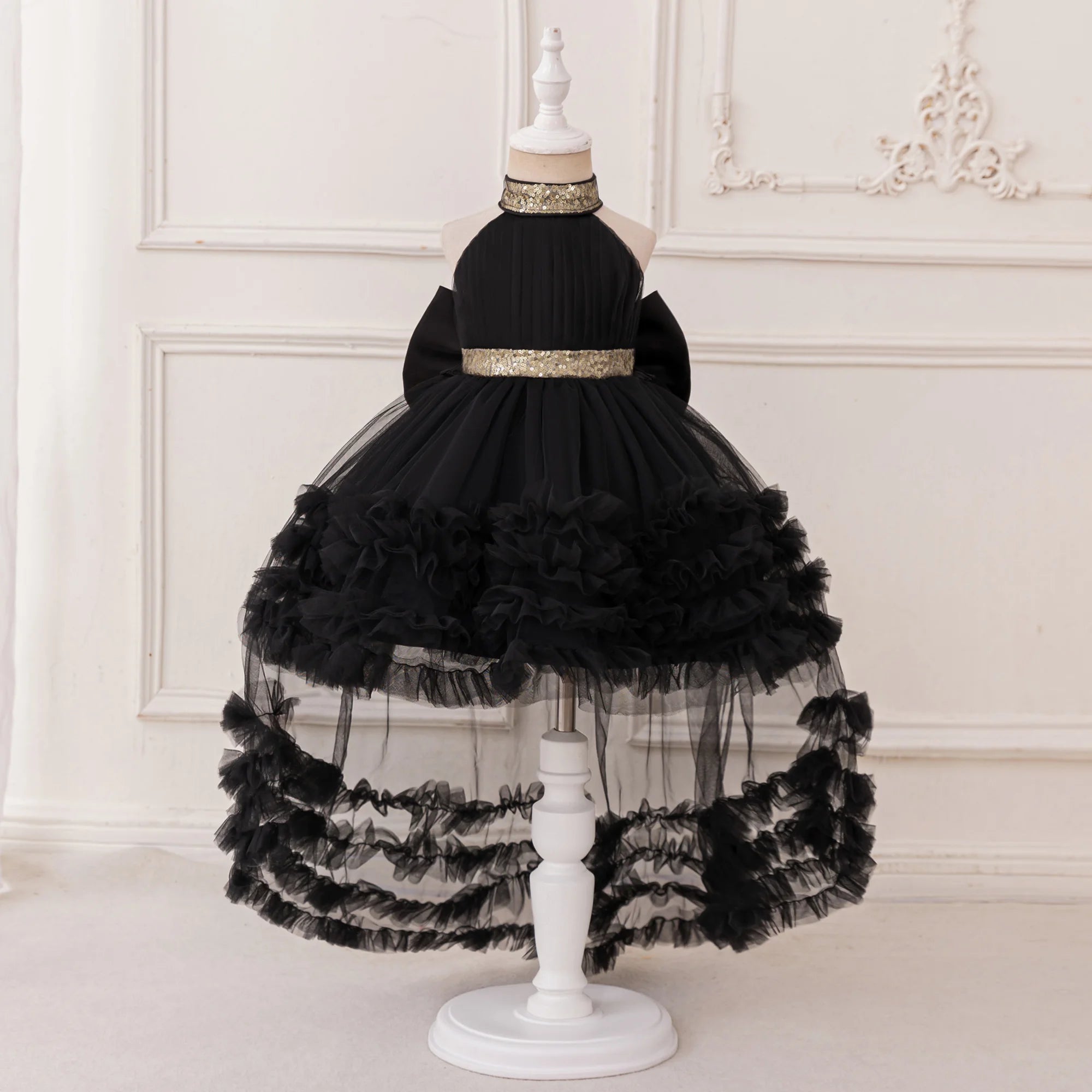 Elegant Baby Party Dress – Sequin Princess Gown with Big Bow & Train