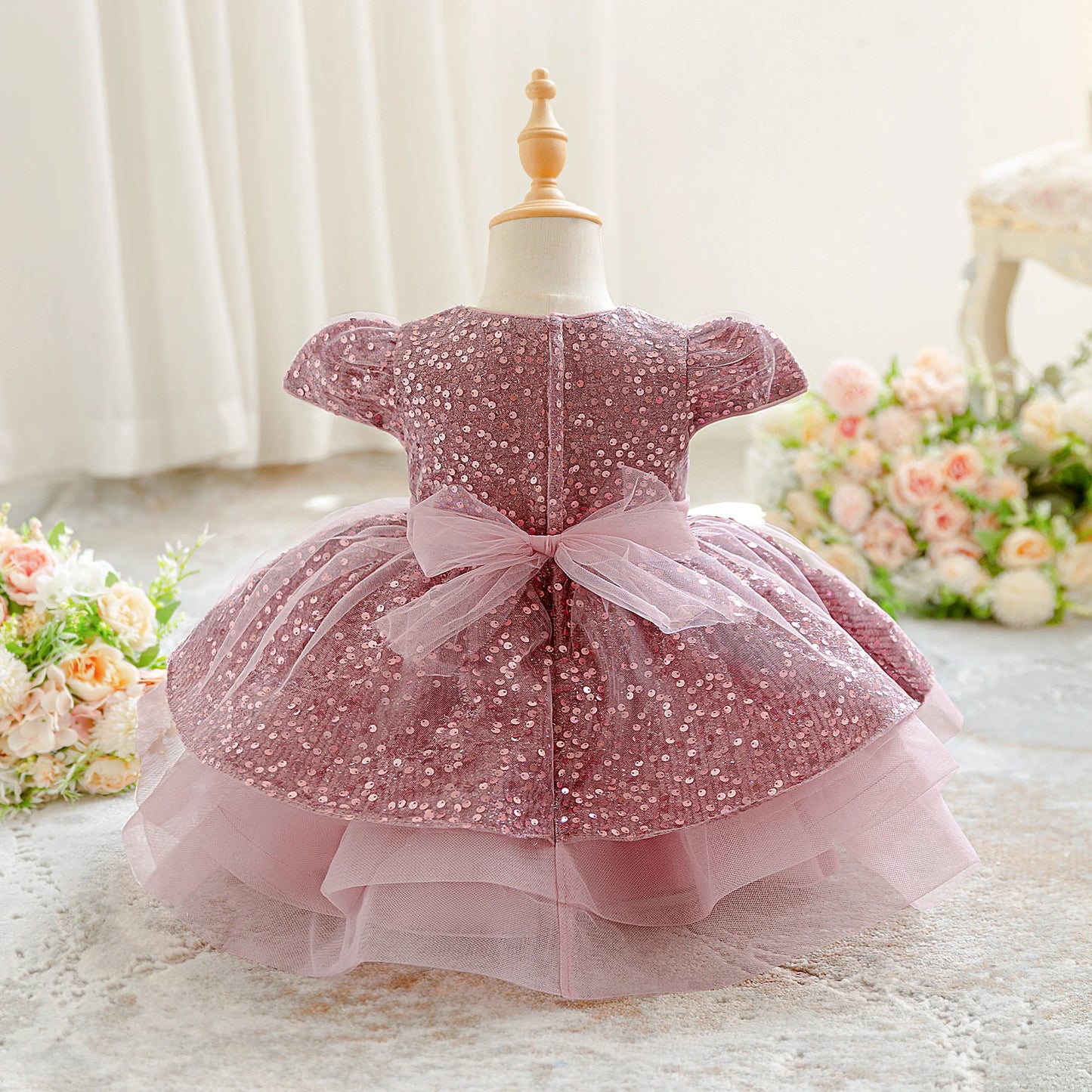 Baby Girl Party Dress – Elegant Sequin Bow Gown