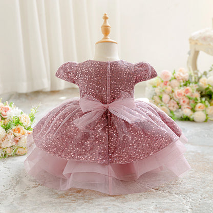 Baby Girl Party Dress – Elegant Sequin Bow Gown