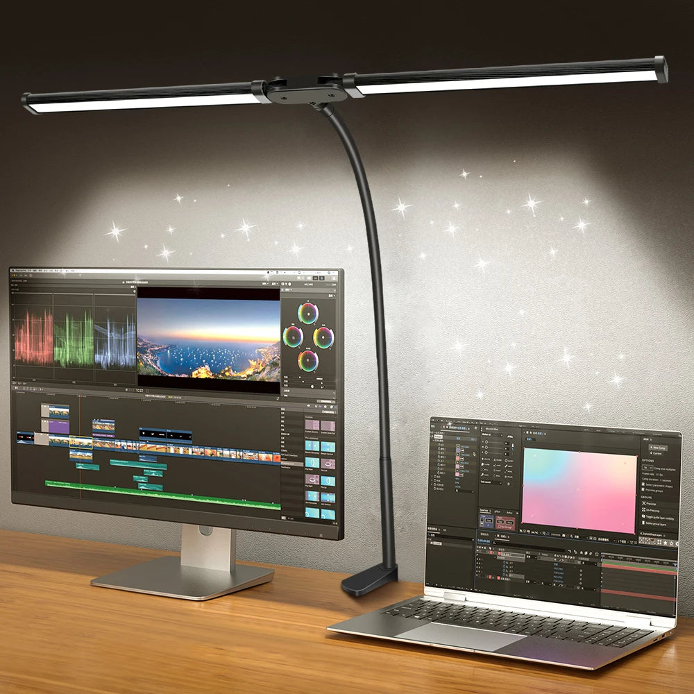 LED Desk Lamp: Single/Double Head, Dimmable, Eye-Care, 3 Color Modes