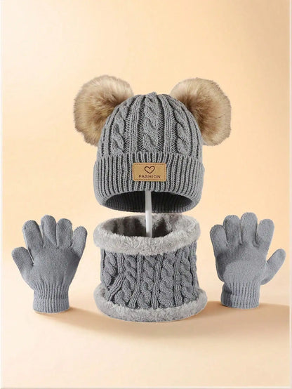Kids 3PCS Winter Hat, Scarf & Gloves Set