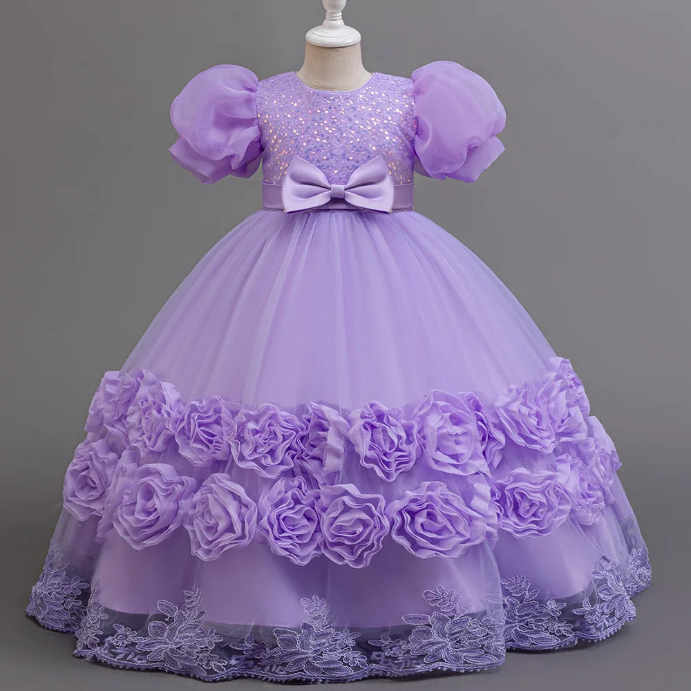 Elegant Long Sequin Dress for Girls 4–12 Years