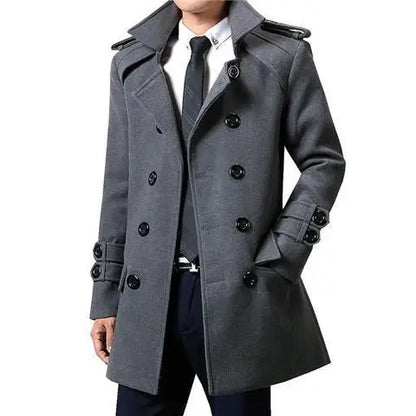 British Style Trench Coat for Men – Slim Fit Woolen Overcoat