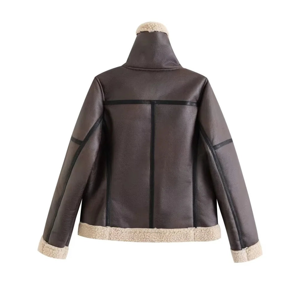 Retro Moto Style Coat – 2024 A/W Women's Fur Outerwear