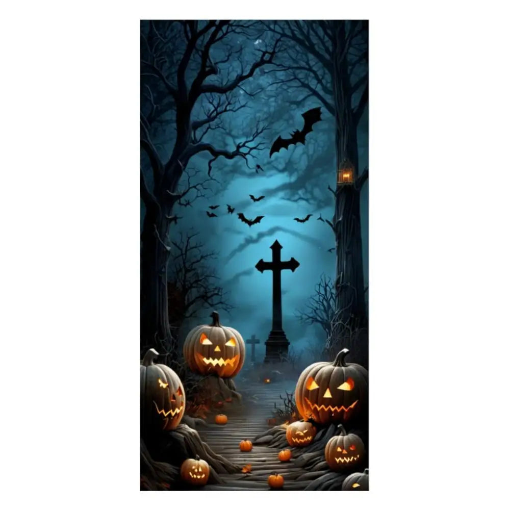 Halloween Door Banner – Scary Moon Night & Cemetery Scene