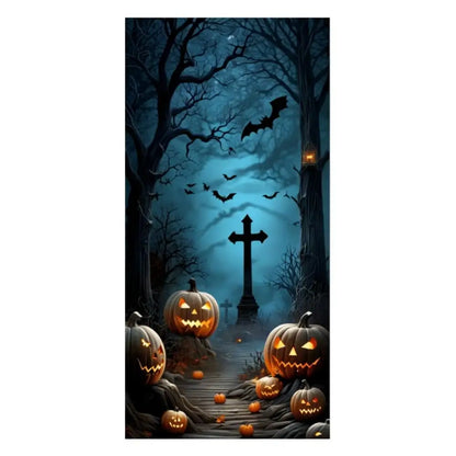 Halloween Door Banner – Scary Moon Night & Cemetery Scene
