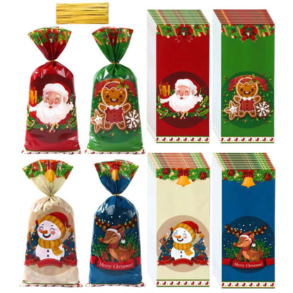 Christmas Candy & Gift Bags - 25/50/100pcs Santa Navidad Xmas Treat Bags