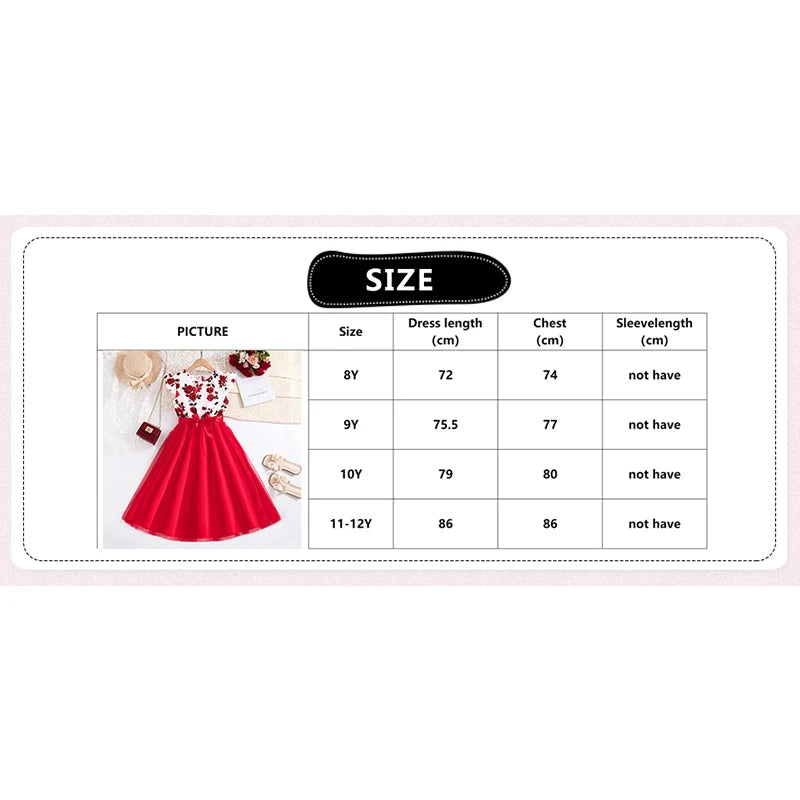 Girls' Floral Tulle Dress with Belt – Ages 8–12