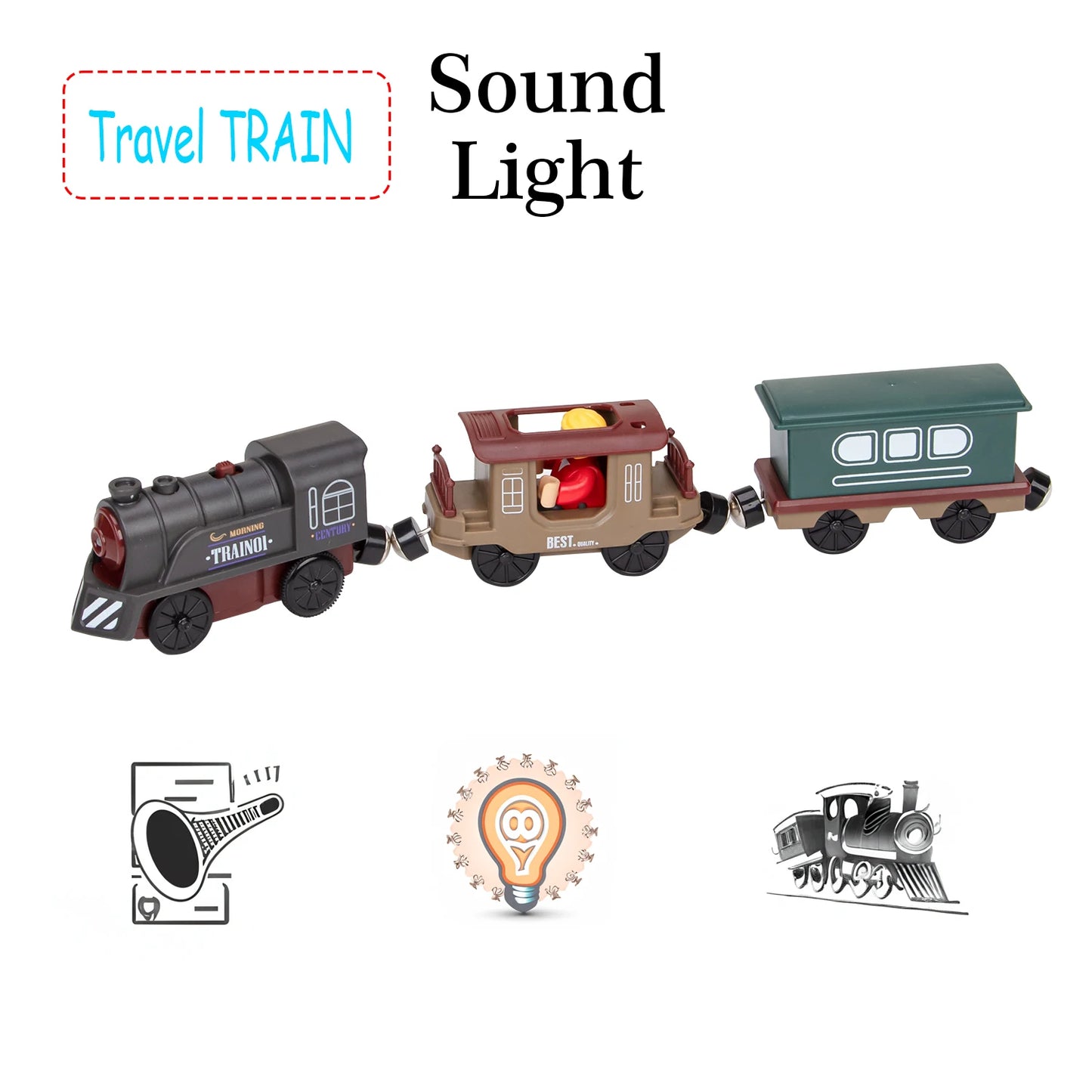 Electric Train Toy Set - Fits Standard Wooden Tracks & Railway Systems