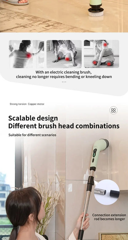 9-in-1 Electric Cleaning Brush – Spin Scrubber for Kitchen, Bathroom & More