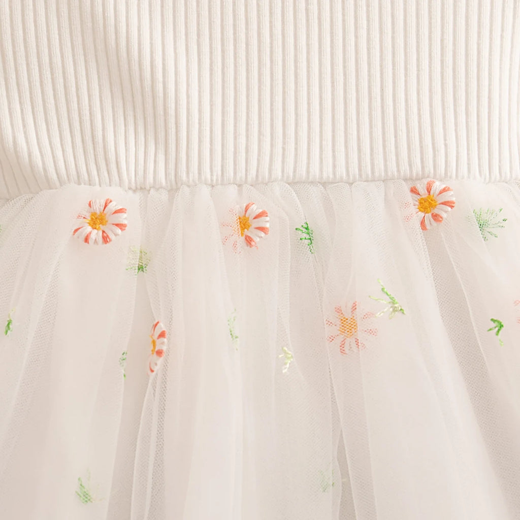 Toddler Girl Fluffy Flower Pattern Party Dress