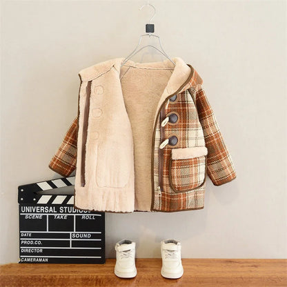 Girls’ Winter Wool Coat – Thicken Velvet-Lined