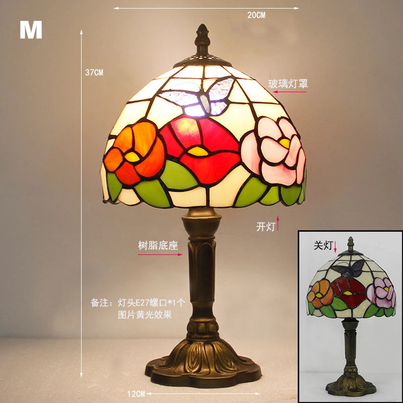 Table Lamp: E27 Stained Glass, Baroque Mediterranean Style for Bedroom & Nightstand