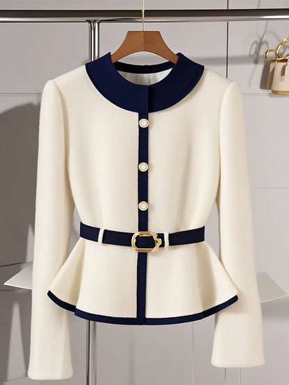 High-End Waistline Knit Coat – Single-Breasted Style