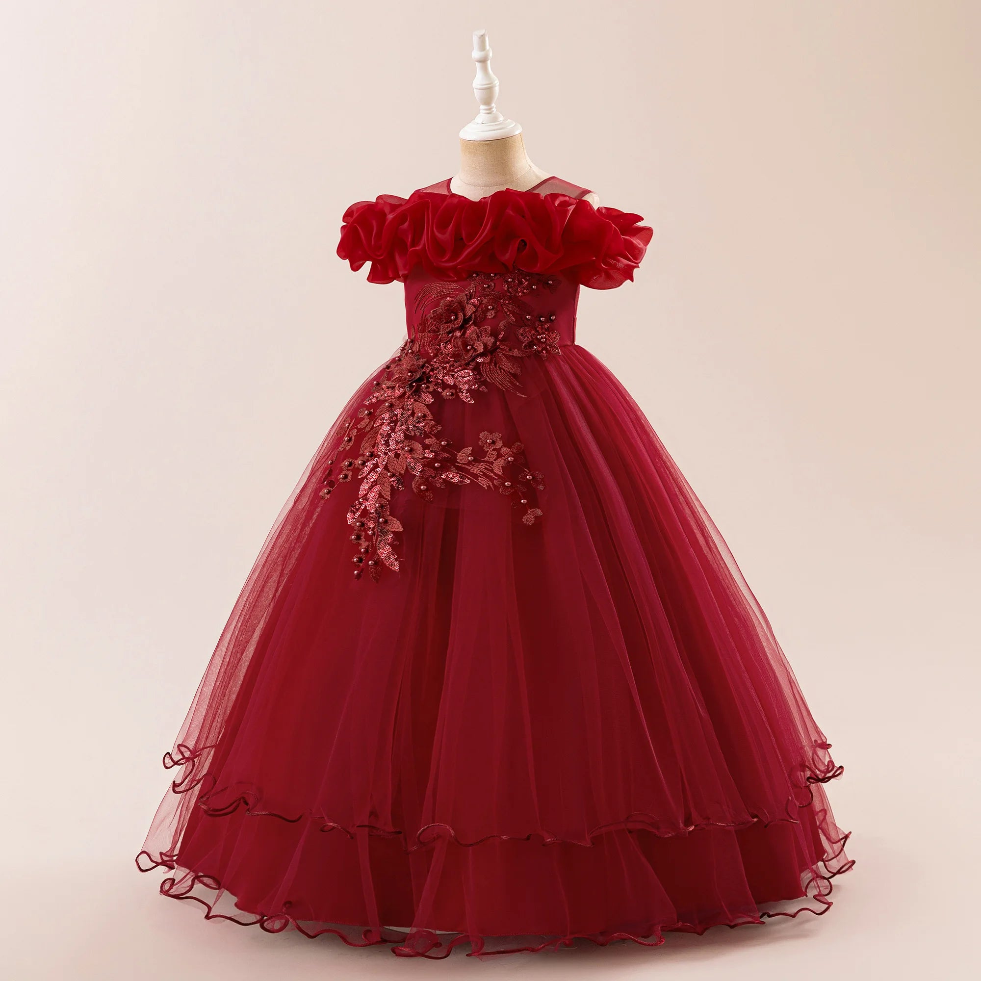 Prom & Party Dress – Girls Floral Mesh Gown