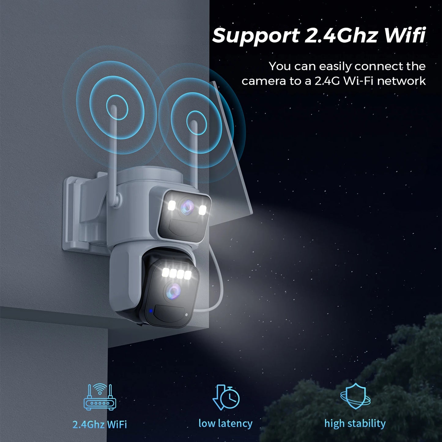 8MP Solar Security Camera | Dual Lens | WiFi | PIR Detection | Color Night Vision