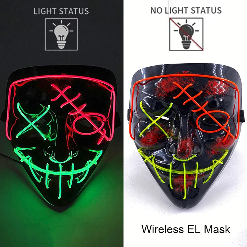 Wireless Neon LED Purge Mask – Glowing Halloween Party Mask