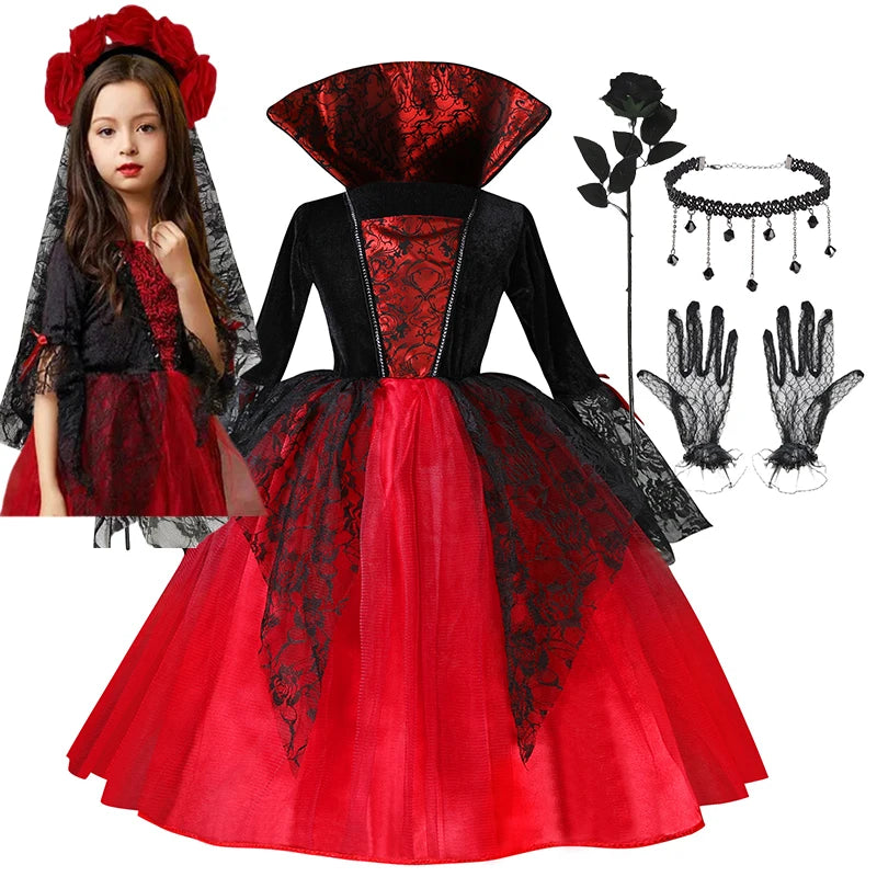 Children’s Gothic Vampire Costume – Ghost Bride Cosplay Party Dress