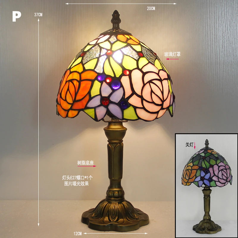 Table Lamp: E27 Stained Glass, Baroque Mediterranean Style for Bedroom & Nightstand