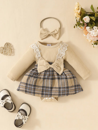 Cute Baby Girl Long Sleeve Plaid Romper