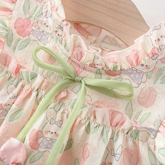 Cute Cartoon Rabbit Tulip Flower Girl Dress