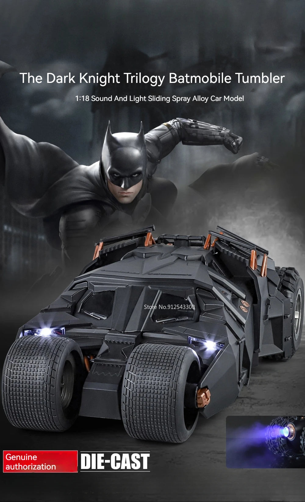 1:18 Alloy Batmobile – Sound & Light Car Model for Fans & Collectors