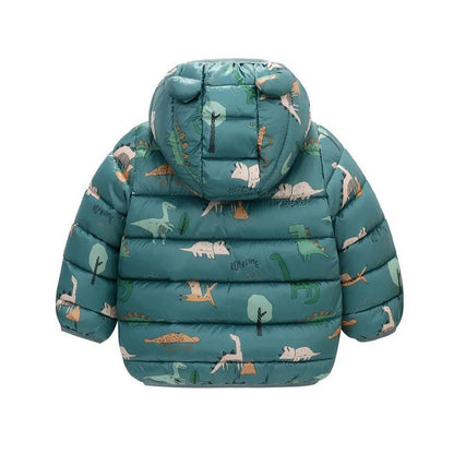 Adorable Kids' Hooded Down Jackets – Lightweight, Warm, and Dino-Fun