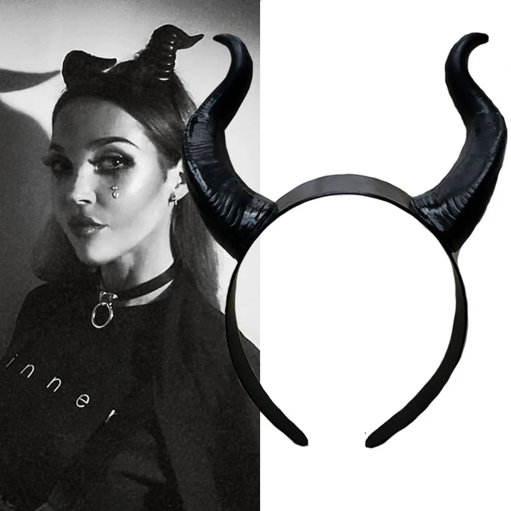 Black Queen Witch Horns Headpiece - Devilish Headdress for Halloween & Cosplay