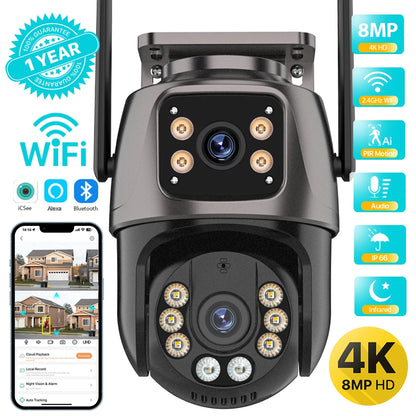 4K 8MP Dual-Lens PTZ WiFi Camera | AI Tracking Outdoor CCTV