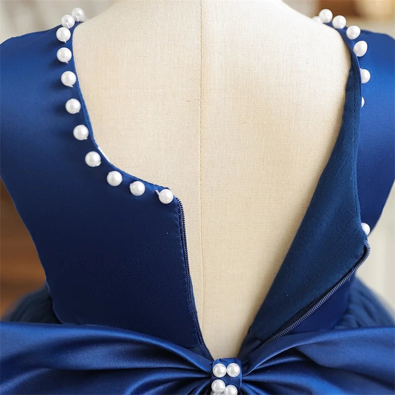 Kids Birthday Princess Dress with Bow & Pearls