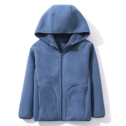 Warm Plush Velvet Jackets – Kids’ Hooded Winter Coat for Teens