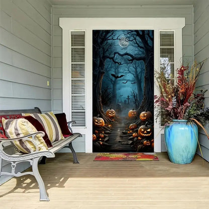 Halloween Door Banner – Scary Moon Night & Cemetery Scene