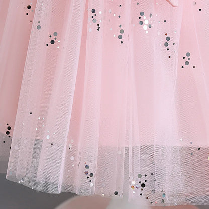 Kids’ Sequin Dress – High-Low Puffy Tutu with Bow Belt