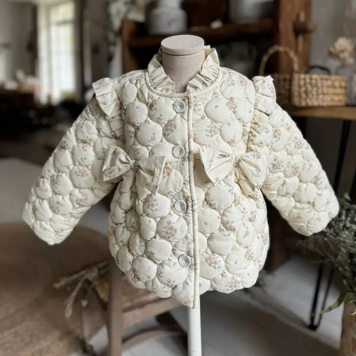Baby Girls’ Thick Coat – Velvet Lined Floral Winter Jacket
