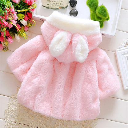 Baby Girl Winter Jacket – Cute Hooded Rabbit Ear Sweater (0–3Y)