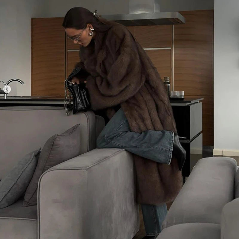 Street Chic: Warm Faux Fox Fur Jacket for Winter