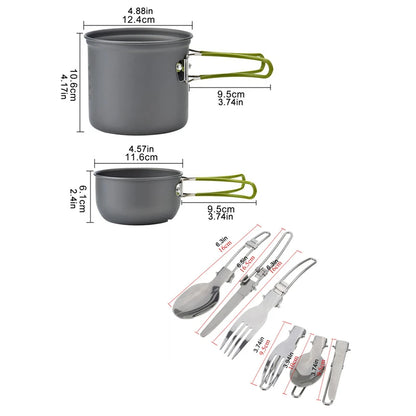 Outdoor Portable Camping Cookware Set With Foldable Spoon Fork Knife